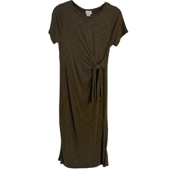 Nicole Miller New York Dresses & Skirts - Nicole Miller New York Olive Green Ribbed Knit Tie Front Midi Dress S